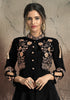 Black Designer Embroidered Taffeta Silk Party Wear Gown-Saira's Boutique