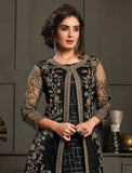 Black Designer Heavy Embroidered Jacket Style Palazzo Suit-Saira's Boutique