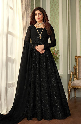 Dusty Gray Designer Embroidered Party Wear Anarkali Suit