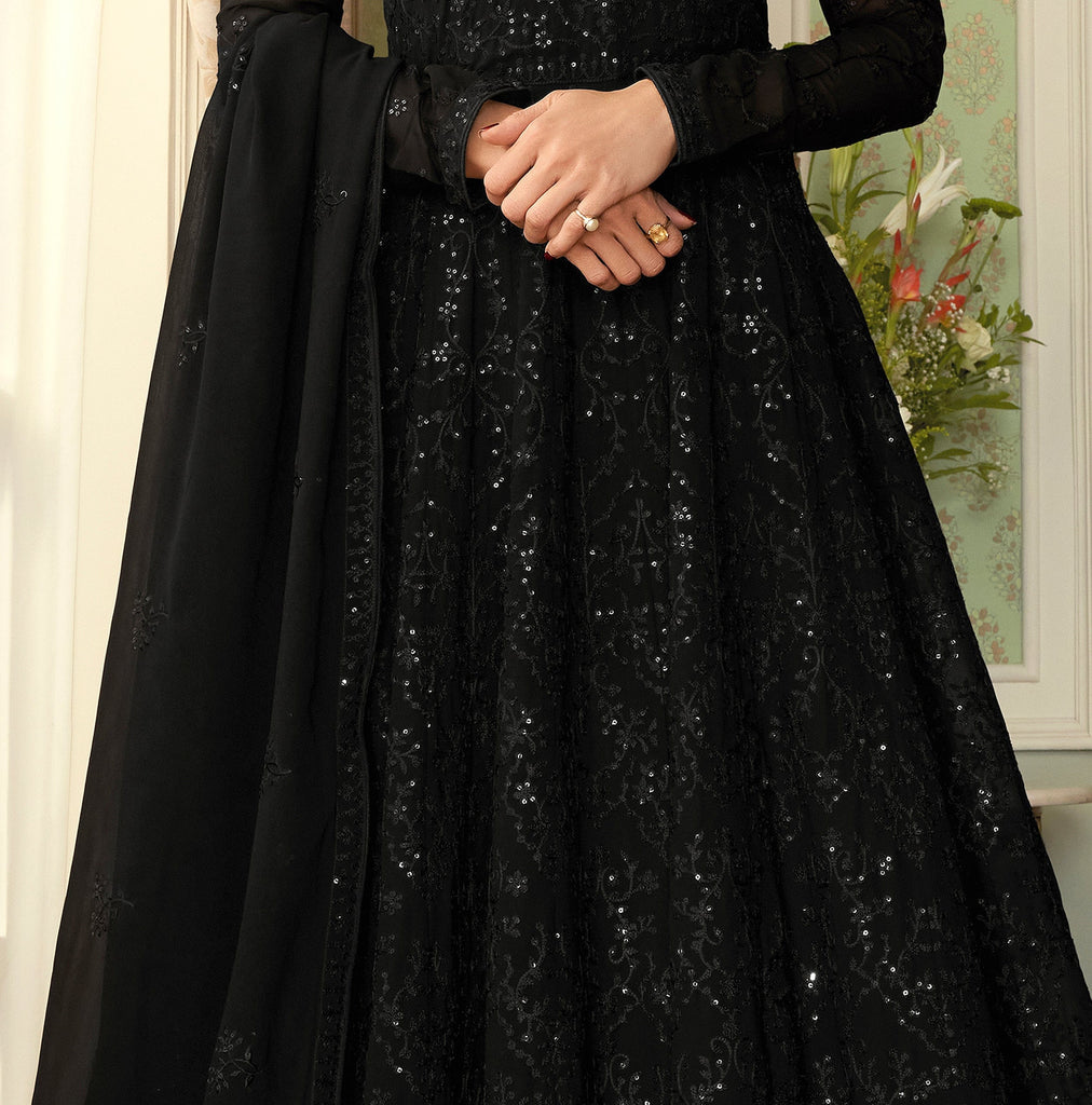 Black Designer Heavy Embroidered Wedding Anarkali Suit-Saira's Boutique
