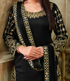 Black Designer Embroidered Art Silk Party Wear Patiala Suit-Saira's Boutique