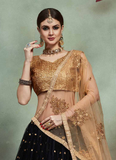 Black & Gold Designer Heavy Embroidered Net Wedding Lehenga Choli-Saira's Boutique