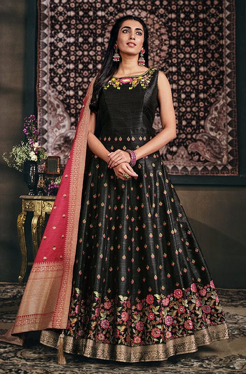 Buy Designer Gown - Black Sequence Embroidery Cape Style Designer Gown In  USA UK Canada