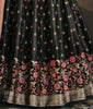 Black & Pink Designer Jacquard Silk Party Wear Anarkali Gown-Saira's Boutique