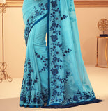 Blue Designer Embroidered Silk Party Wear Saree-Saira's Boutique