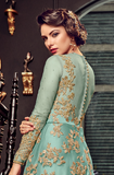 Blue Designer Heavy Embroidered Net Bridal Anarkali Gown-Saira's Boutique