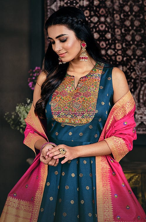 Dazzling Stone Work Yellow Banarasi Silk Floor Length Anarkali Suit |  Indian outfits, Anarkali dress, Indian fashion