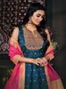 Blue & Pink Designer Jacquard Silk Party Wear Anarkali Gown-Saira's Boutique