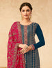 Blue & Raspberry Red Pink Designer Embroidered Pant Suit-Saira's Boutique