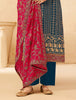 Blue & Raspberry Red Pink Designer Embroidered Pant Suit-Saira's Boutique