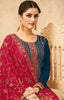 Blue & Raspberry Red Pink Designer Embroidered Pant Suit-Saira's Boutique