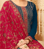 Blue & Raspberry Red Pink Designer Embroidered Pant Suit-Saira's Boutique