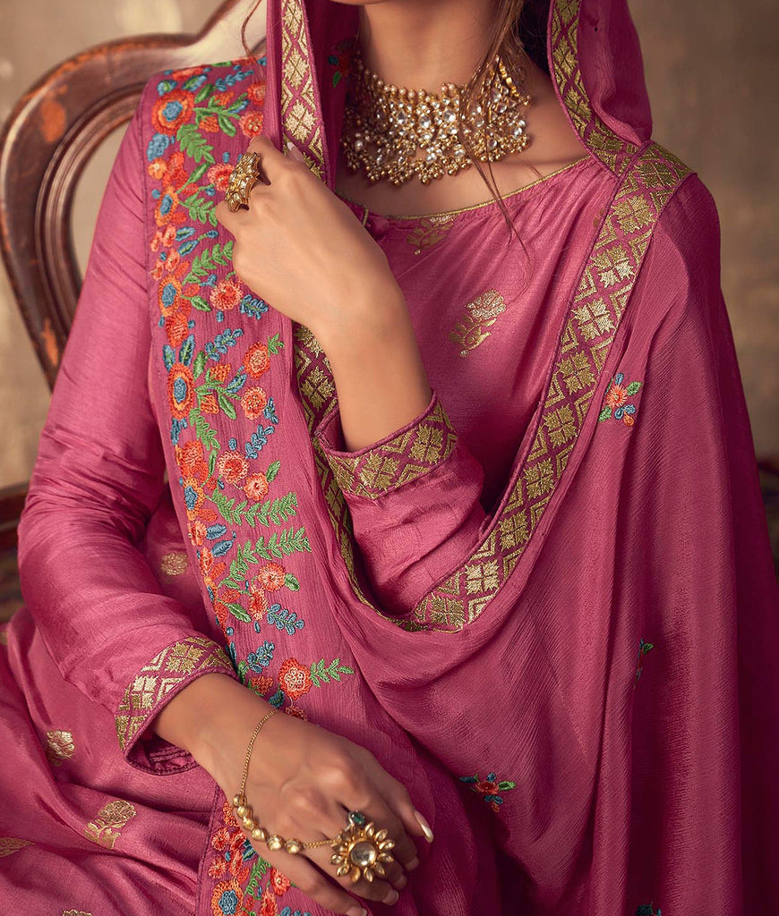 Blush Pink Designer Embroidered Party Wear Palazzo Suit-Saira's Boutique
