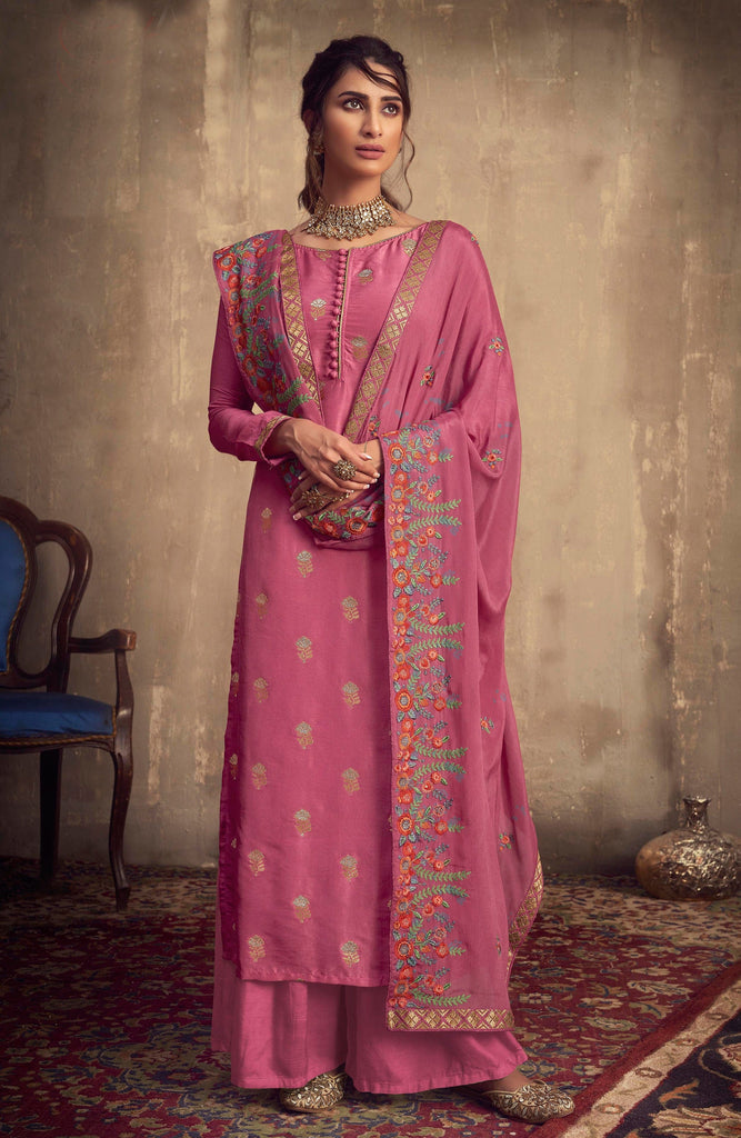 Blush Pink Designer Embroidered Party Wear Palazzo Suit-Saira's Boutique