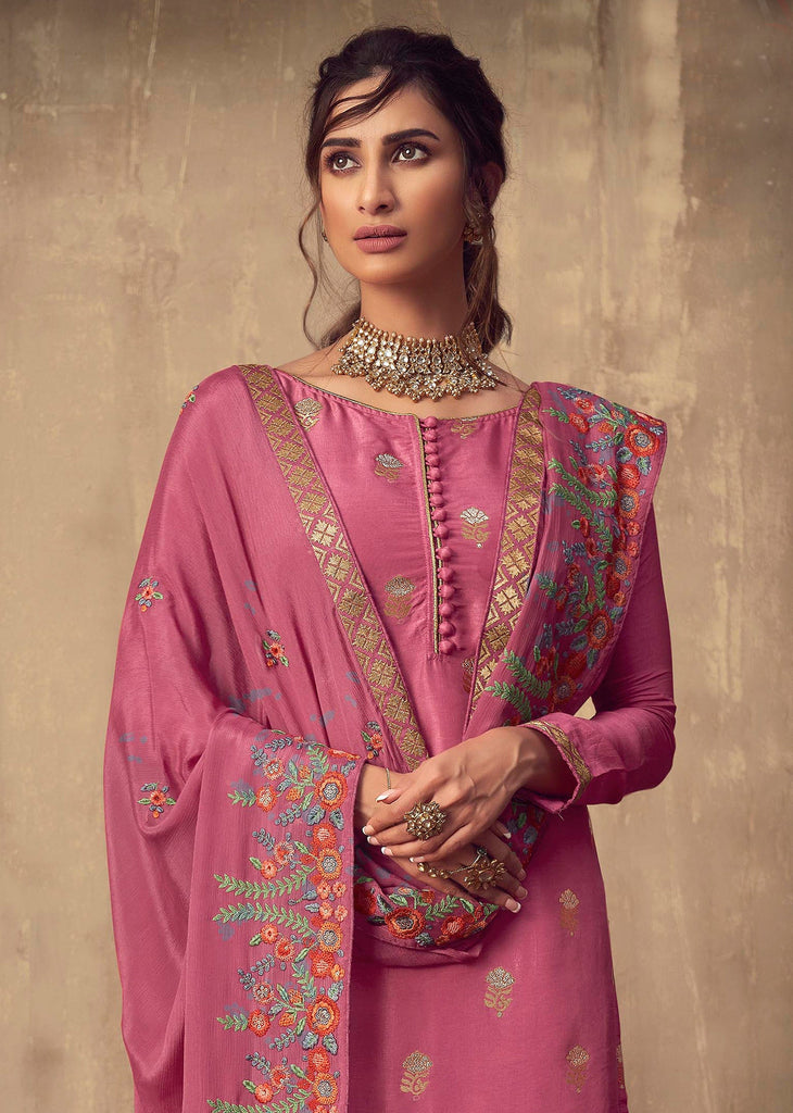 Blush Pink Designer Embroidered Party Wear Palazzo Suit-Saira's Boutique