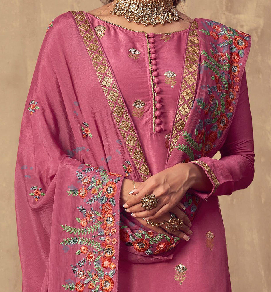 Blush Pink Designer Embroidered Party Wear Palazzo Suit-Saira's Boutique