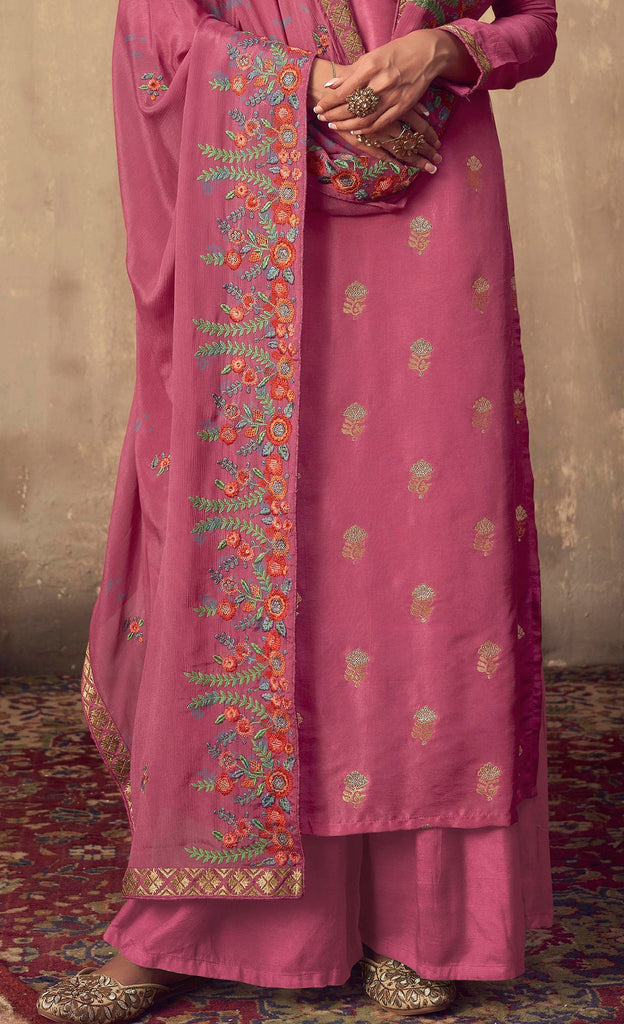 Blush Pink Designer Embroidered Party Wear Palazzo Suit-Saira's Boutique