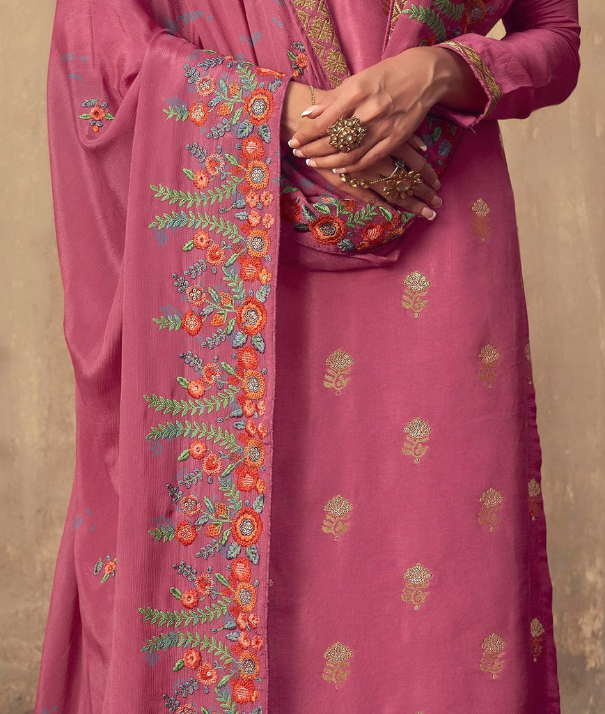 Blush Pink Designer Embroidered Party Wear Palazzo Suit-Saira's Boutique