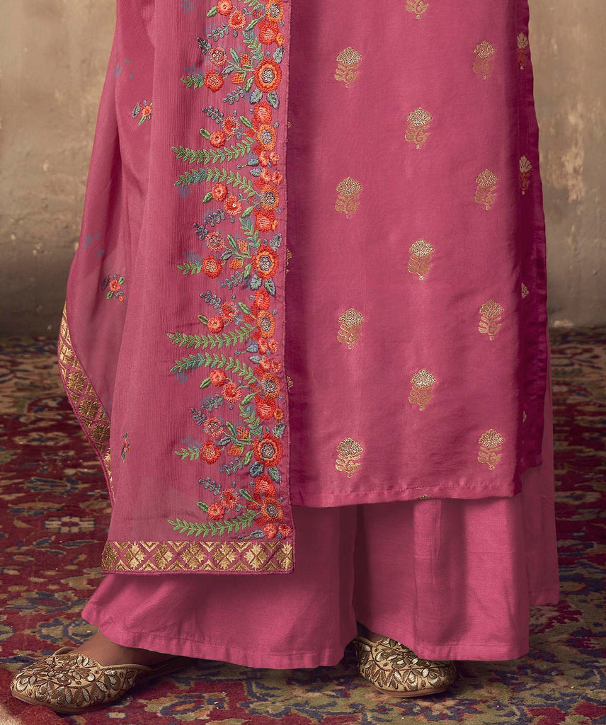 Blush Pink Designer Embroidered Party Wear Palazzo Suit-Saira's Boutique