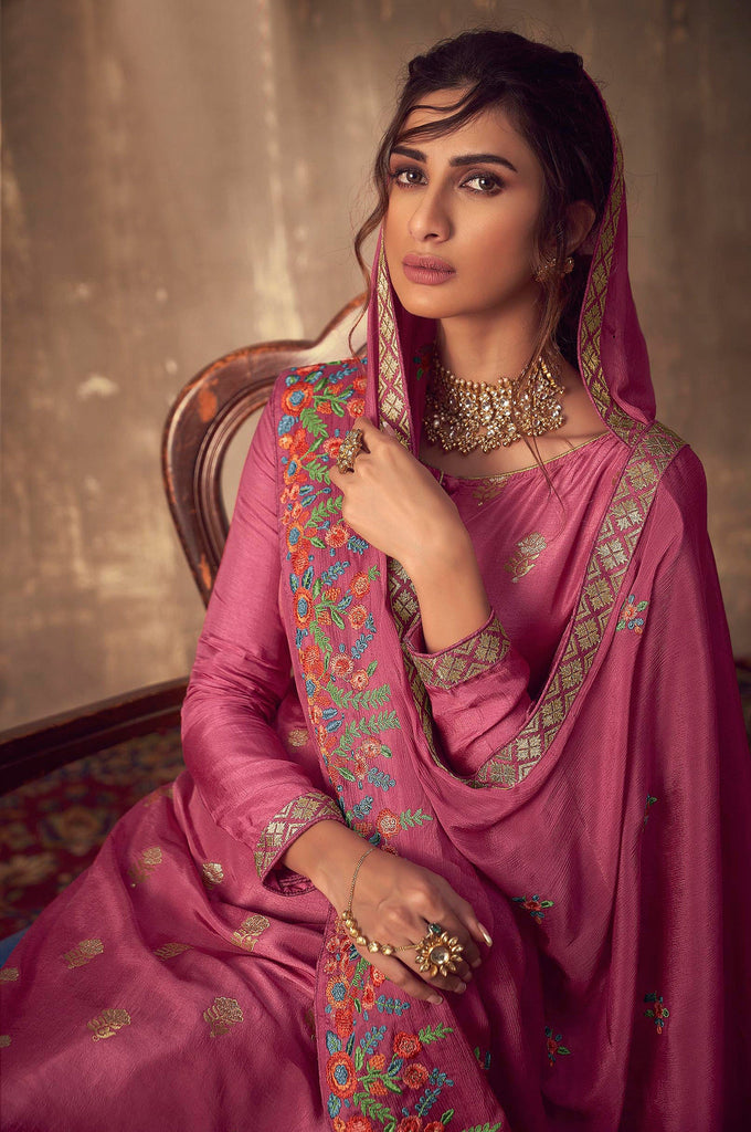 Blush Pink Designer Embroidered Party Wear Palazzo Suit-Saira's Boutique