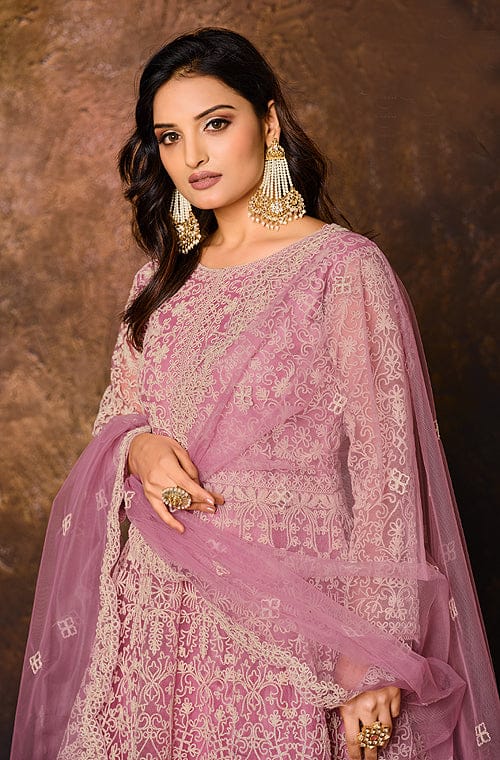 Blush Pink Designer Heavy Embroidered Net Anarkali Suit-Saira's Boutique