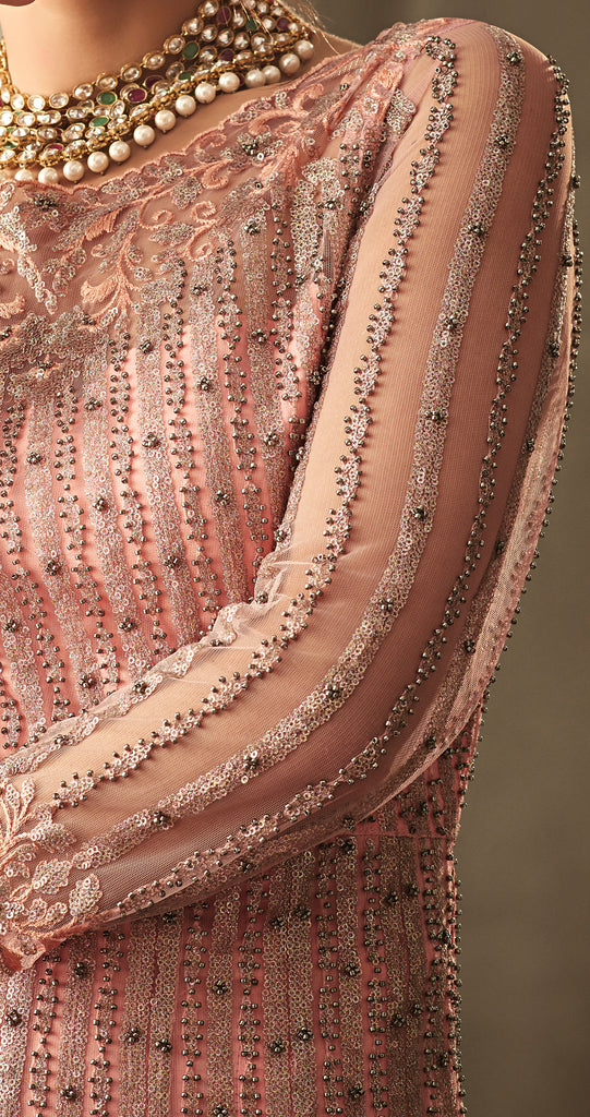 Blush Pink Designer Heavy Embroidered Net Wedding Anarkali Gown-Saira's Boutique
