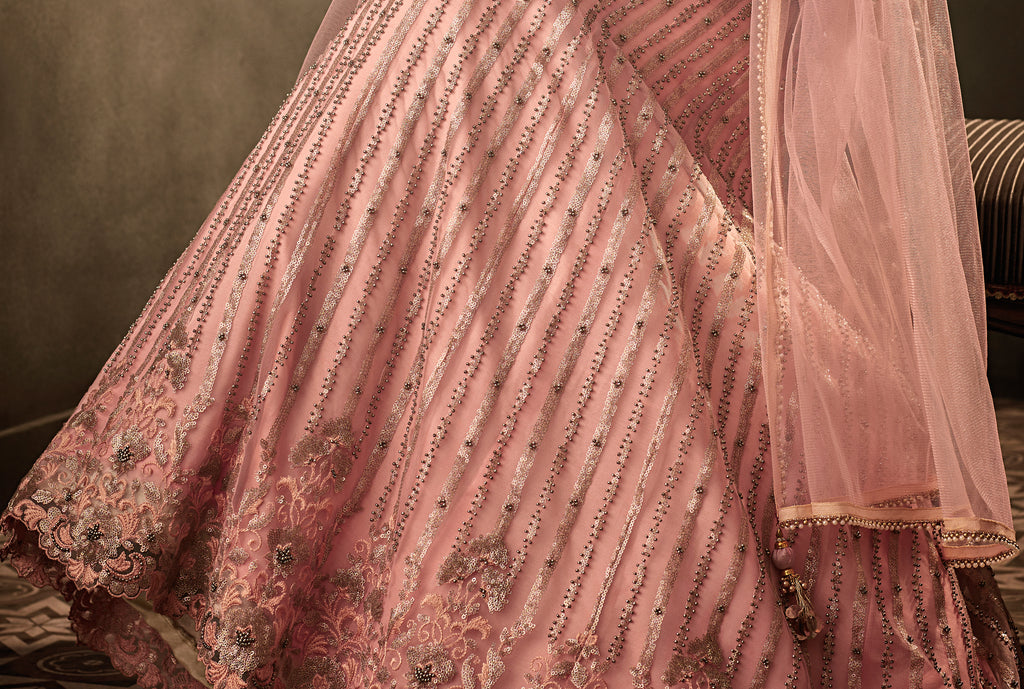 Blush Pink Designer Heavy Embroidered Net Wedding Anarkali Gown-Saira's Boutique