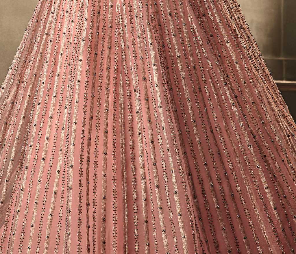Blush Pink Designer Heavy Embroidered Net Wedding Anarkali Gown-Saira's Boutique