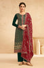 Bottle Green & Ruby Red Designer Embroidered Pant Suit-Saira's Boutique