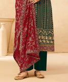 Bottle Green & Ruby Red Designer Embroidered Pant Suit-Saira's Boutique