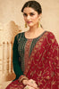 Bottle Green & Ruby Red Designer Embroidered Pant Suit-Saira's Boutique