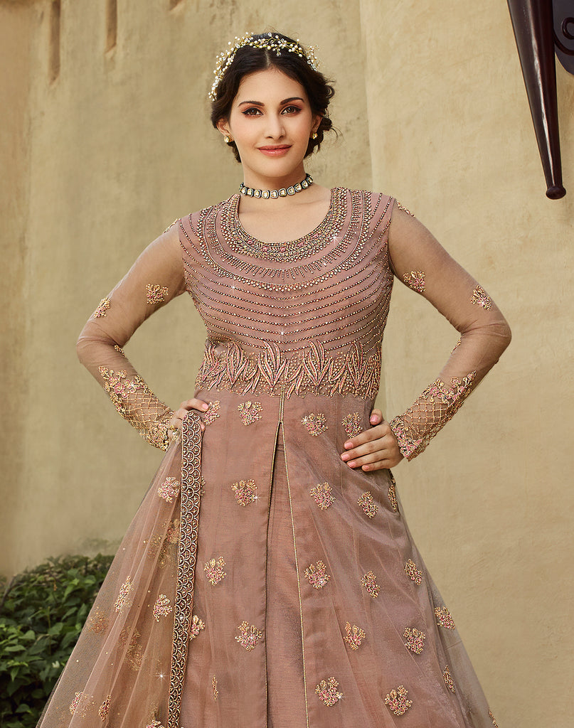 Brandy Rose Designer Embroidered Net Wedding Lehenga Style Anarkali-Saira's Boutique