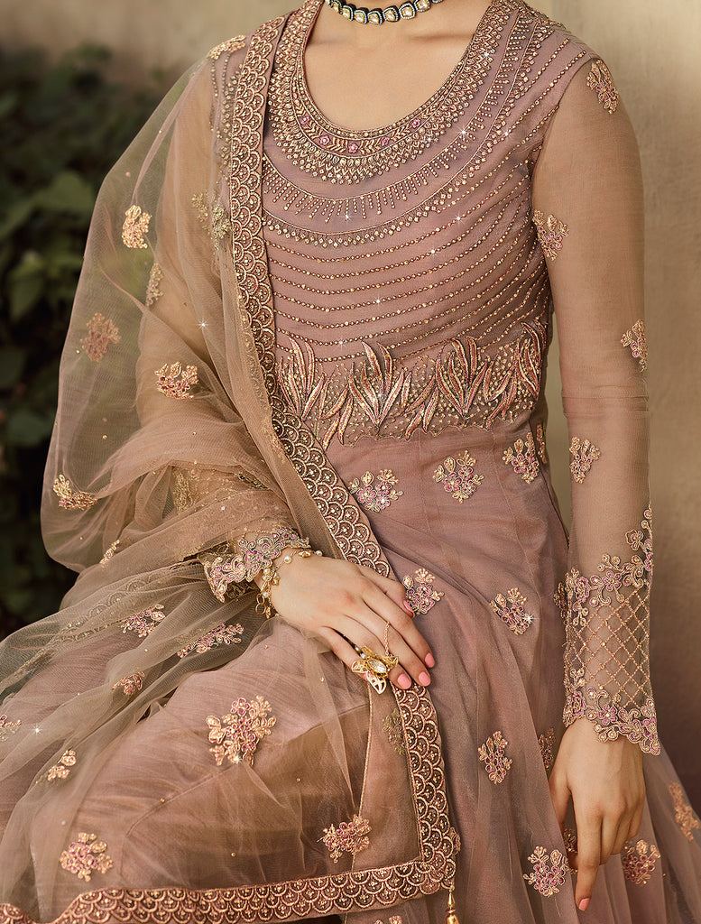 Brandy Rose Designer Embroidered Net Wedding Lehenga Style Anarkali-Saira's Boutique