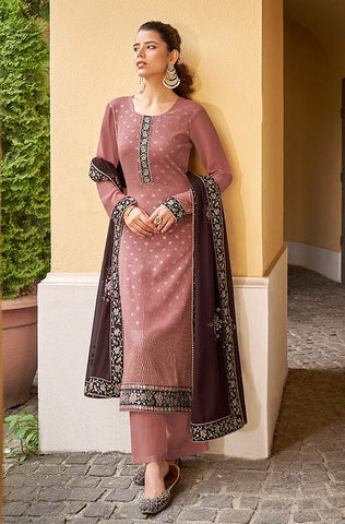 Gray & Coral Pink Designer Heavy Embroidered Georgette Sharara Suit