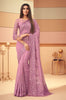 Bright Mauve Rose Designer Embroidered Silk Party Wear Saree-Saira's Boutique