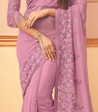 Bright Mauve Rose Designer Embroidered Silk Party Wear Saree-Saira's Boutique