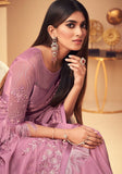 Bright Mauve Rose Designer Embroidered Silk Party Wear Saree-Saira's Boutique
