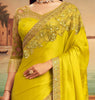 Bright Mustard Yellow Designer Embroidered Silk Party Wear Saree-Saira's Boutique