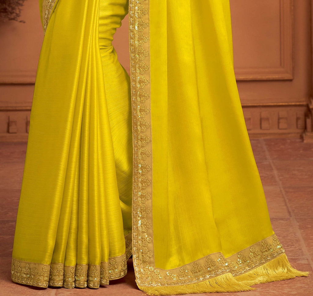 Bright Mustard Yellow Designer Embroidered Silk Party Wear Saree-Saira's Boutique