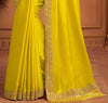 Bright Mustard Yellow Designer Embroidered Silk Party Wear Saree-Saira's Boutique