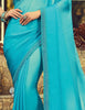 Bright Sky Blue Designer Embroidered Silk Party Wear Saree-Saira's Boutique