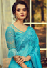 Bright Sky Blue Designer Embroidered Silk Party Wear Saree-Saira's Boutique