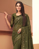 Bronze Olive Designer Embroidered Silk Wedding Saree-Saira's Boutique