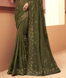 Bronze Olive Designer Embroidered Silk Wedding Saree-Saira's Boutique
