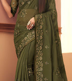 Bronze Olive Designer Embroidered Silk Wedding Saree-Saira's Boutique