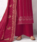 Burgundy Designer Embroidered Silk Party Wear Palazzo Suit-Saira's Boutique