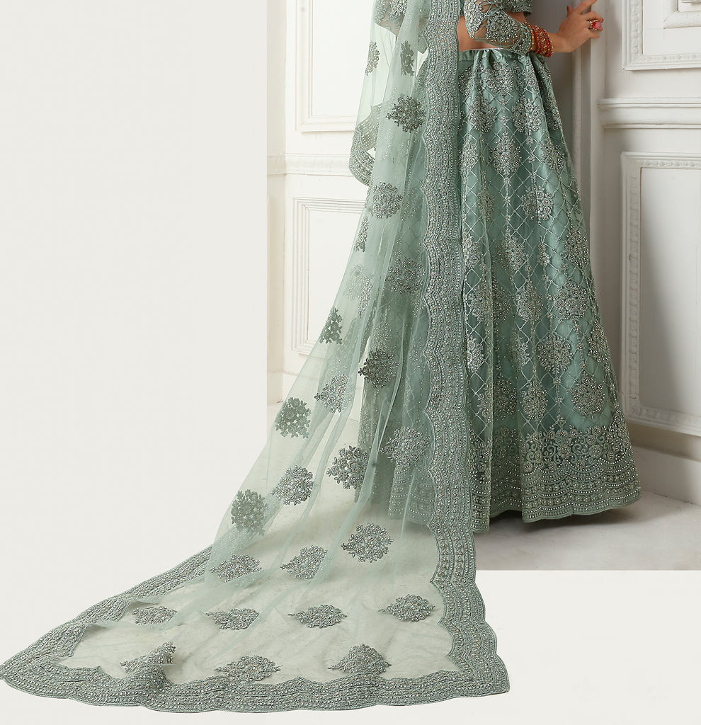 Cambridge Blue Designer Heavy Embroidered Bridal Lehenga-Saira's Boutique