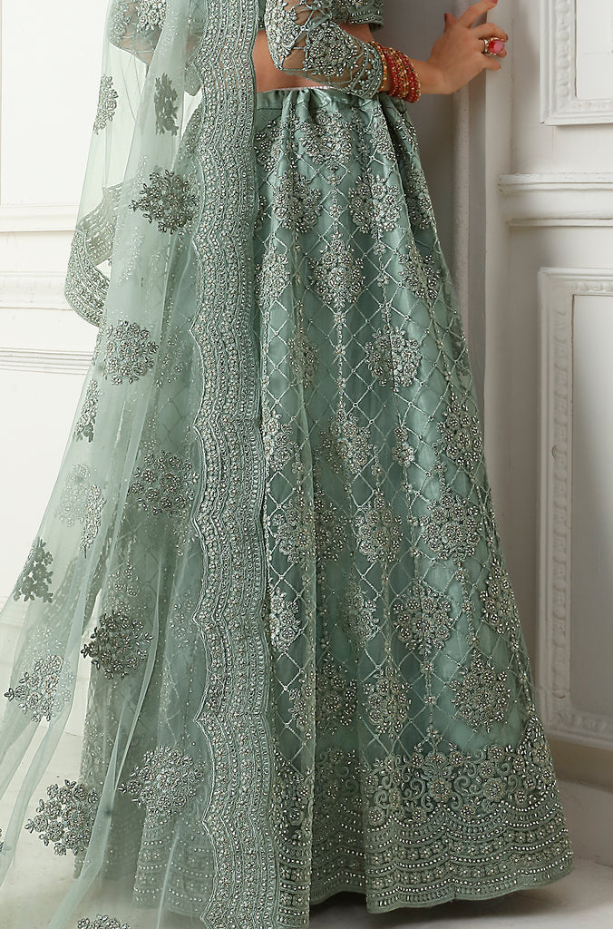 Cambridge Blue Designer Heavy Embroidered Bridal Lehenga-Saira's Boutique