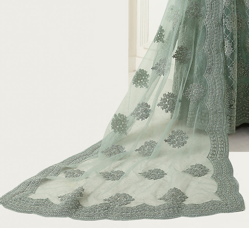 Cambridge Blue Designer Heavy Embroidered Bridal Lehenga-Saira's Boutique