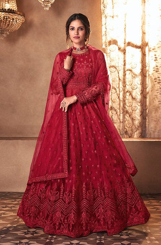 Copper Rose Designer Embroidered Wedding Lehenga Style Anarkali Suit